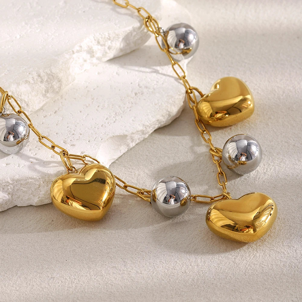 Ebbelle design especial cor dupla coração charme colar de aço inoxidável 18k banhado a ouro moda pescoço jóias acessórios