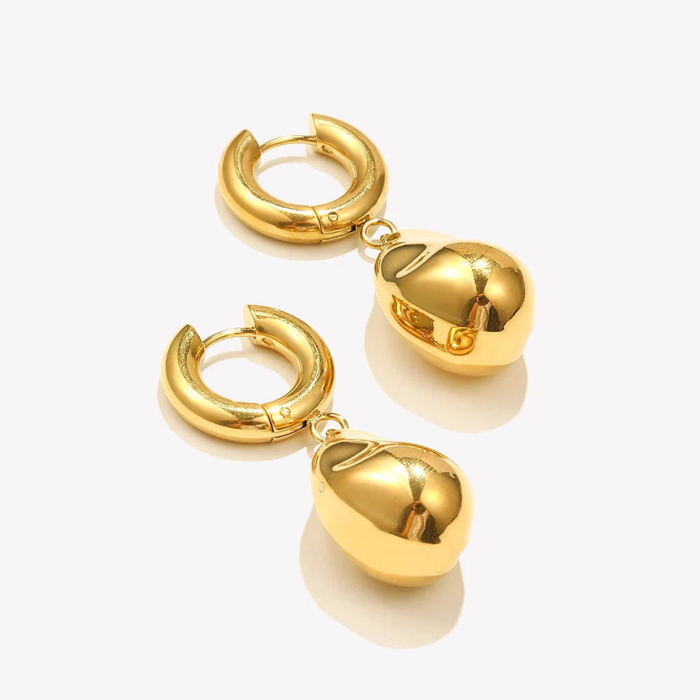 Ebbelle Brinco de argola com pingente de amendoim sólido de cor dupla 18K banhado a ouro aço inoxidável suave feminino decoração de joias de orelha