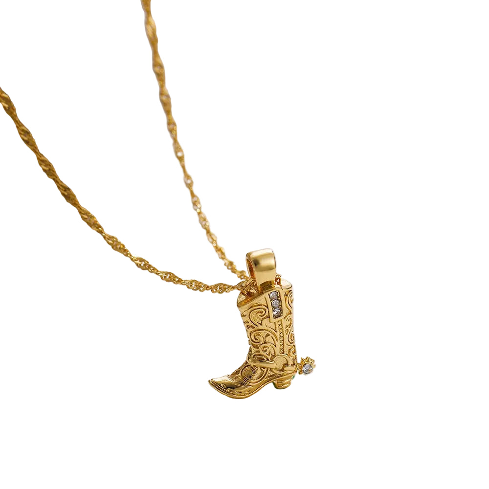 Punk hiphop ocidental cowboy cowgirl botas pingente colar retro banhado a ouro cz link correntes colar colares meninas presentes