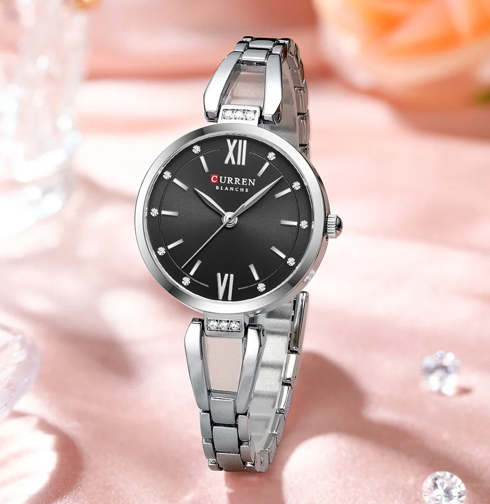 Relógio Feminino Curren Luxo com Strass e Aço Inoxidável