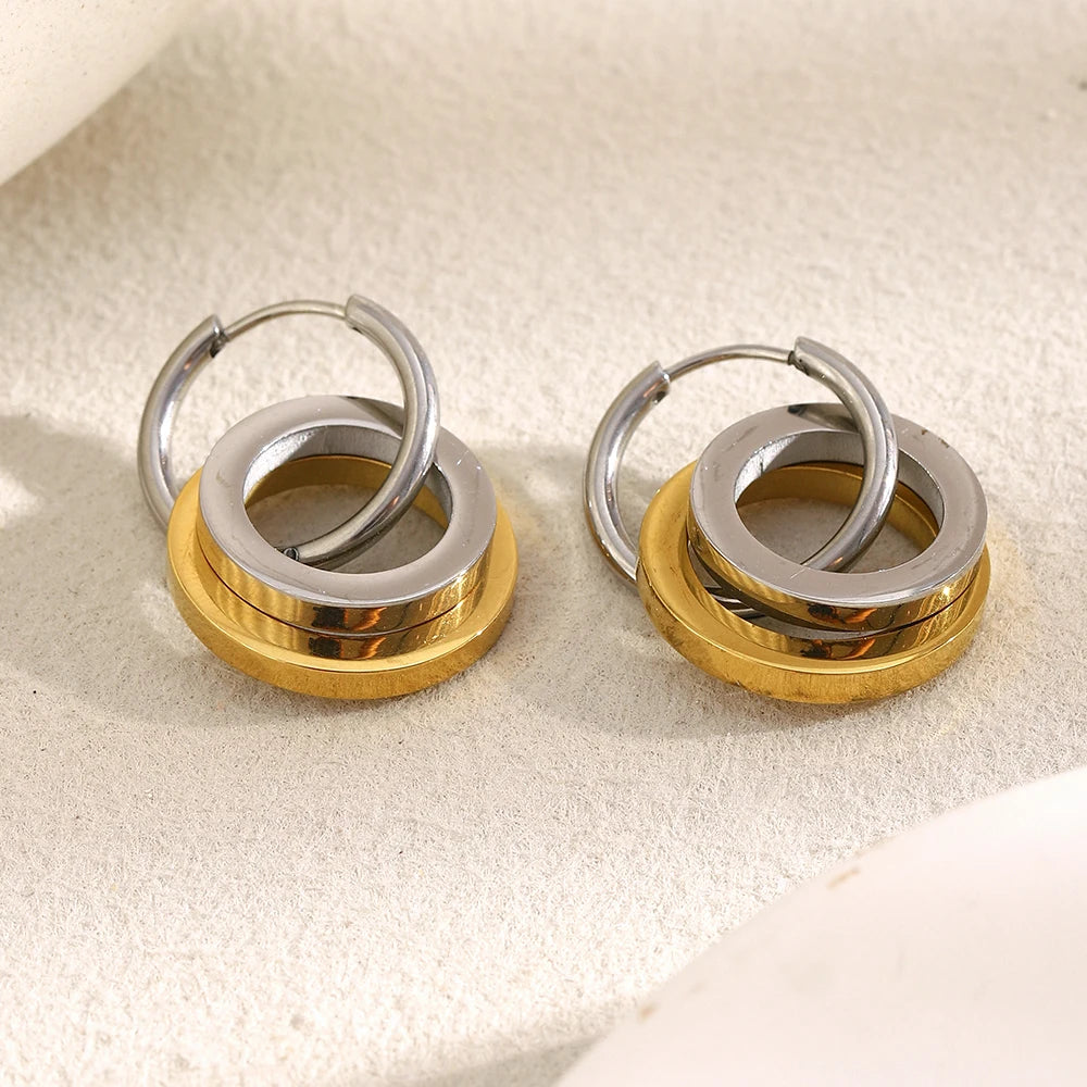 Ebbelle moda oco estrela oval círculo dois tons brincos 18k banhado a ouro feminino declaração orelha jóias acessórios
