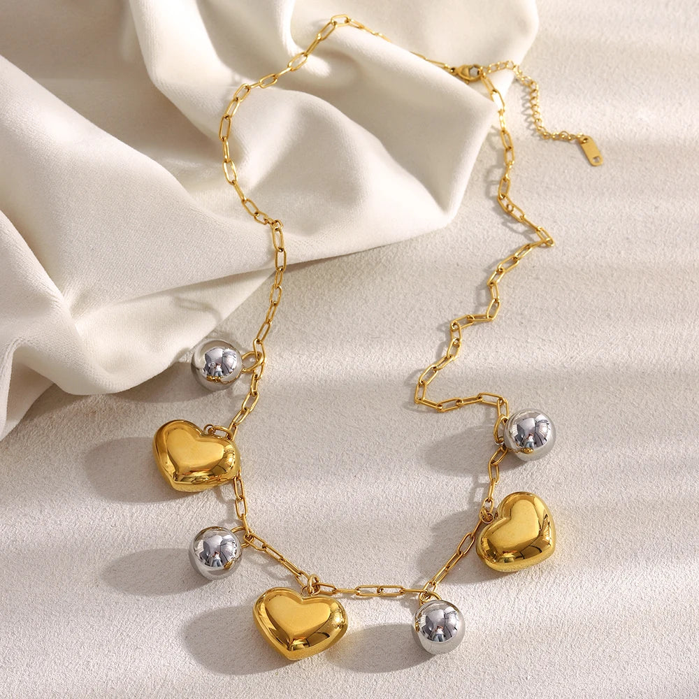 Ebbelle design especial cor dupla coração charme colar de aço inoxidável 18k banhado a ouro moda pescoço jóias acessórios