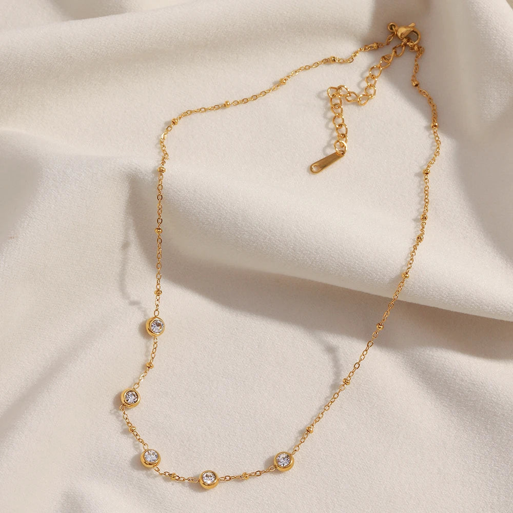 Ebbelle estilo minimalista mini redondo zircão pingente colar pvd banhado a aço inoxidável luxo feminino pescoço jóias