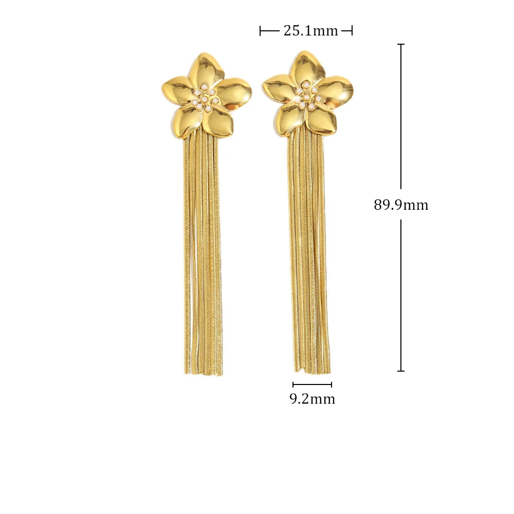 Brincos Florais de Borla Banhados a Ouro 18K