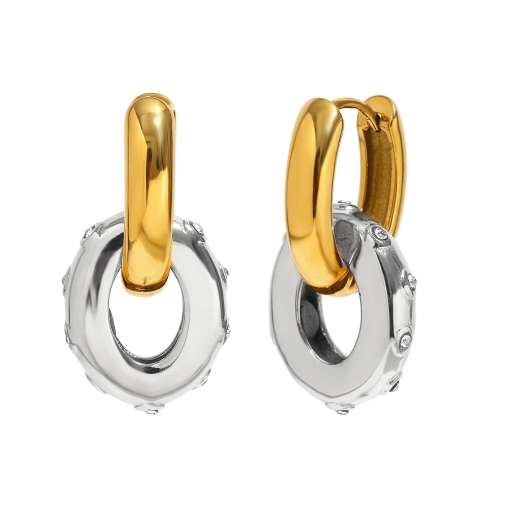Ebbelle Trendy Pequeno Oval Clear Zircon Hoop Brincos Mulheres 18K Banhado A Ouro Joias de Aço Inoxidável Joias de Orelha para Meninas