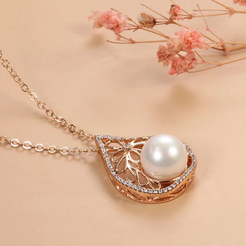 Colar Luxuoso de Pérola e Zircão em Ouro Rosa 585
