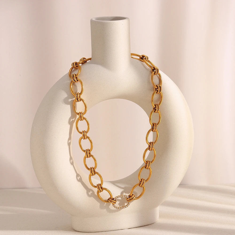 Ebbelle alta qualidade aço inoxidável exagerado artesanal zircão círculo colar 18k banhado a ouro moda feminina jóias