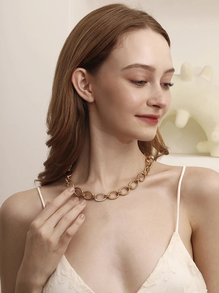 Ebbelle alta qualidade aço inoxidável exagerado artesanal zircão círculo colar 18k banhado a ouro moda feminina jóias