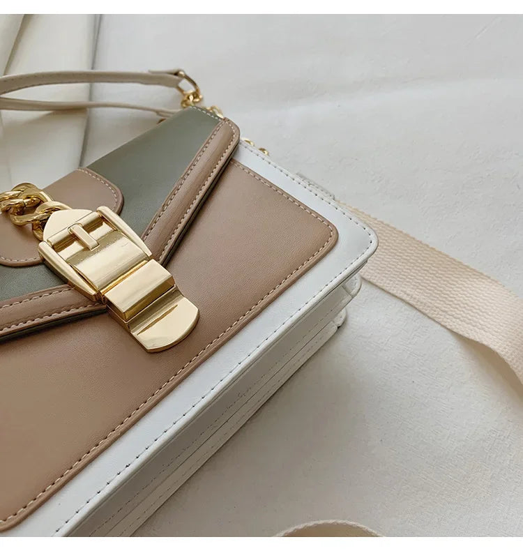 Moda corrente senhora estilingue saco com painéis cor couro do plutônio crossbody saco para as mulheres 2025 nova alça larga ombro saco do mensageiro senhoras