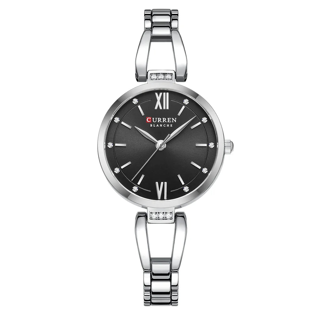 Relógio Feminino Curren Luxo com Strass e Aço Inoxidável