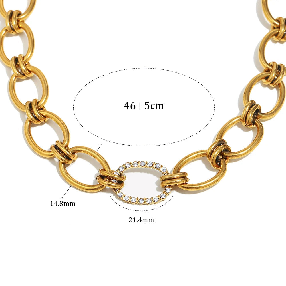 Ebbelle alta qualidade aço inoxidável exagerado artesanal zircão círculo colar 18k banhado a ouro moda feminina jóias