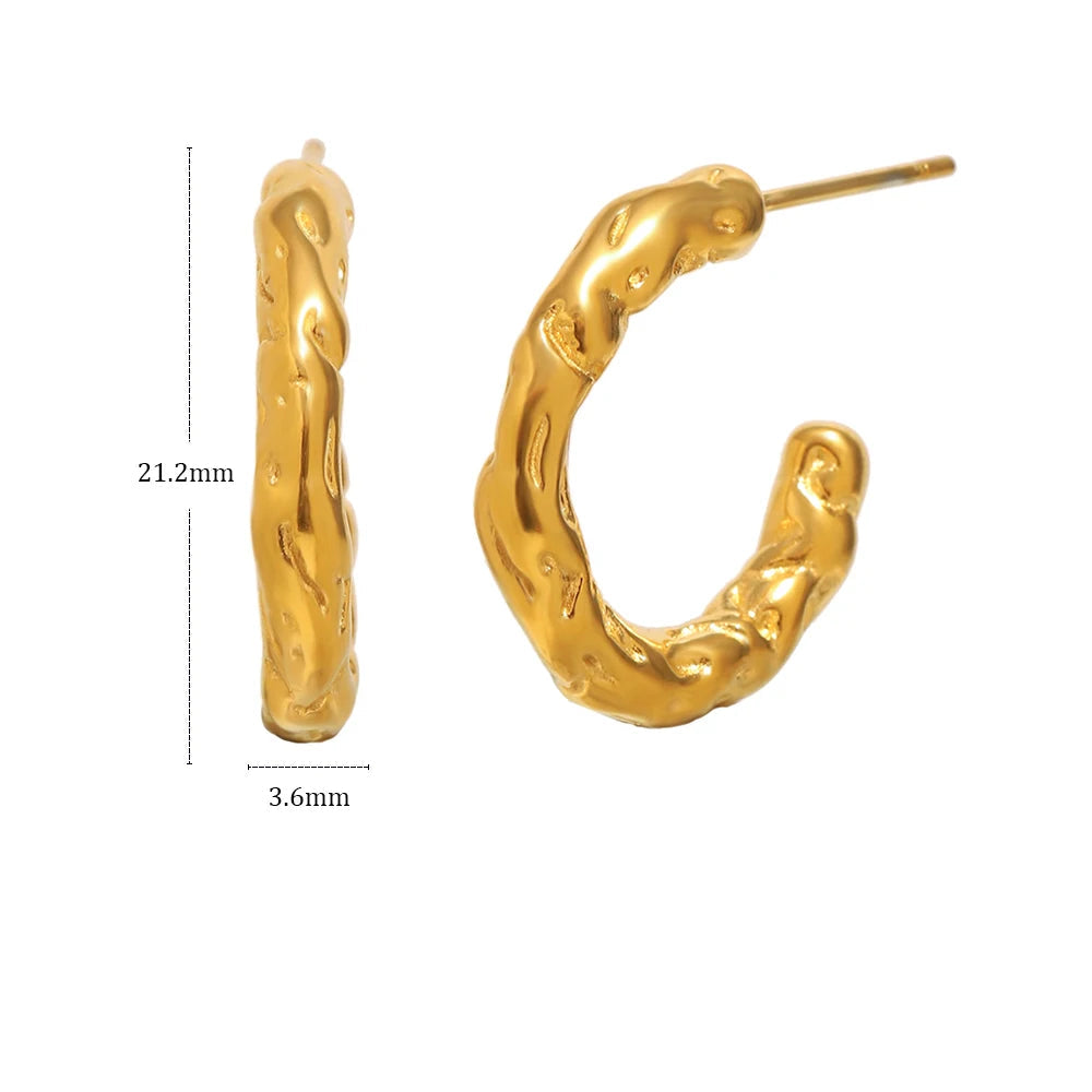 Ebbelle Pequeno C-forma Irregular Martelo Padrão Brinco de Aço Inoxidável 18K Banhado A Ouro Moda Feminina Joias de Festa