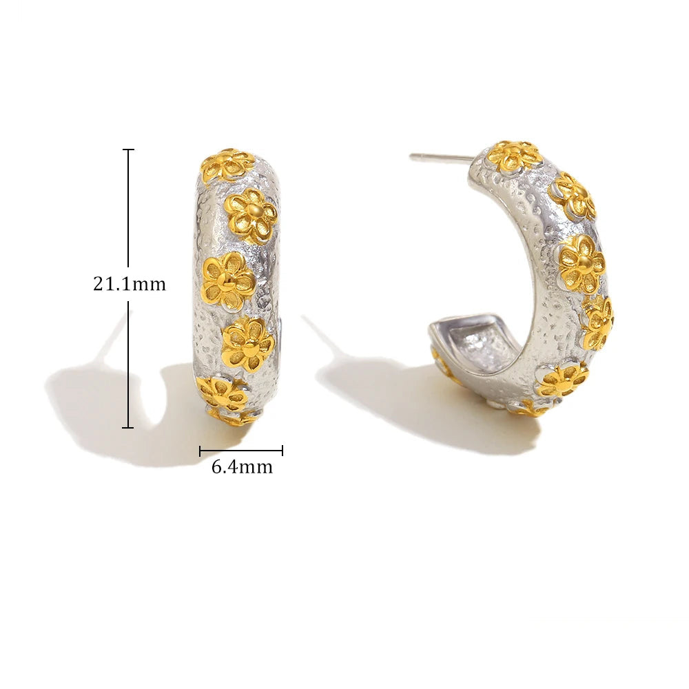 Ebbelle cor misturada em forma de c mini flor brinco 18k banhado a ouro aço inoxidável moda orelha jóias presentes