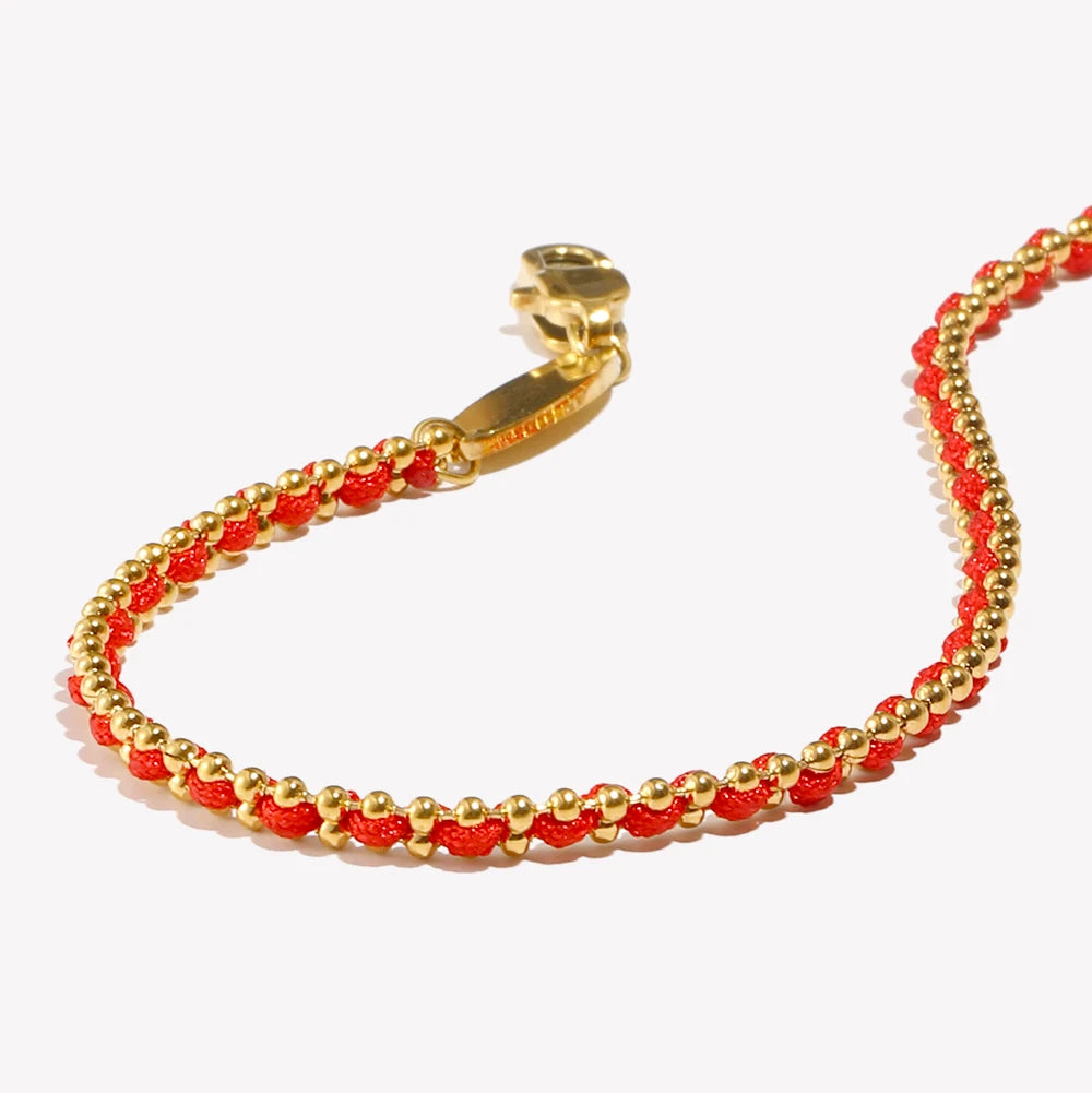 Ebbelle Lucky Red Color Corda Redonda Beads Pulseira 18K Banhado A Ouro Aço Inoxidável Mulheres Homens Moda Jóias Presentes