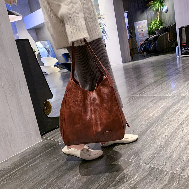 Bolsa Hobo de Couro PU Vintage Feminina