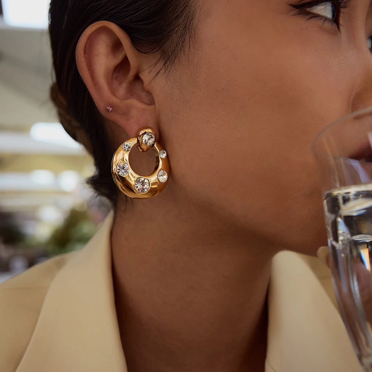 Brincos Luxuosos Zircão 18K Banhado a Ouro