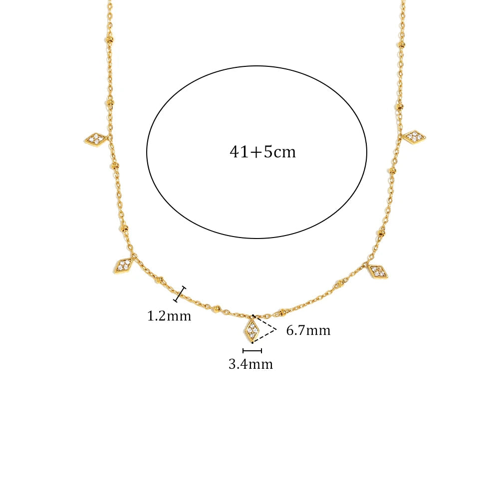 Colar Pingente Rhombus Zircão 18K Banhado a Ouro