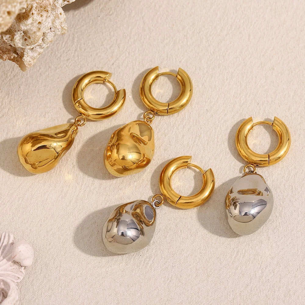 Ebbelle Brinco de argola com pingente de amendoim sólido de cor dupla 18K banhado a ouro aço inoxidável suave feminino decoração de joias de orelha