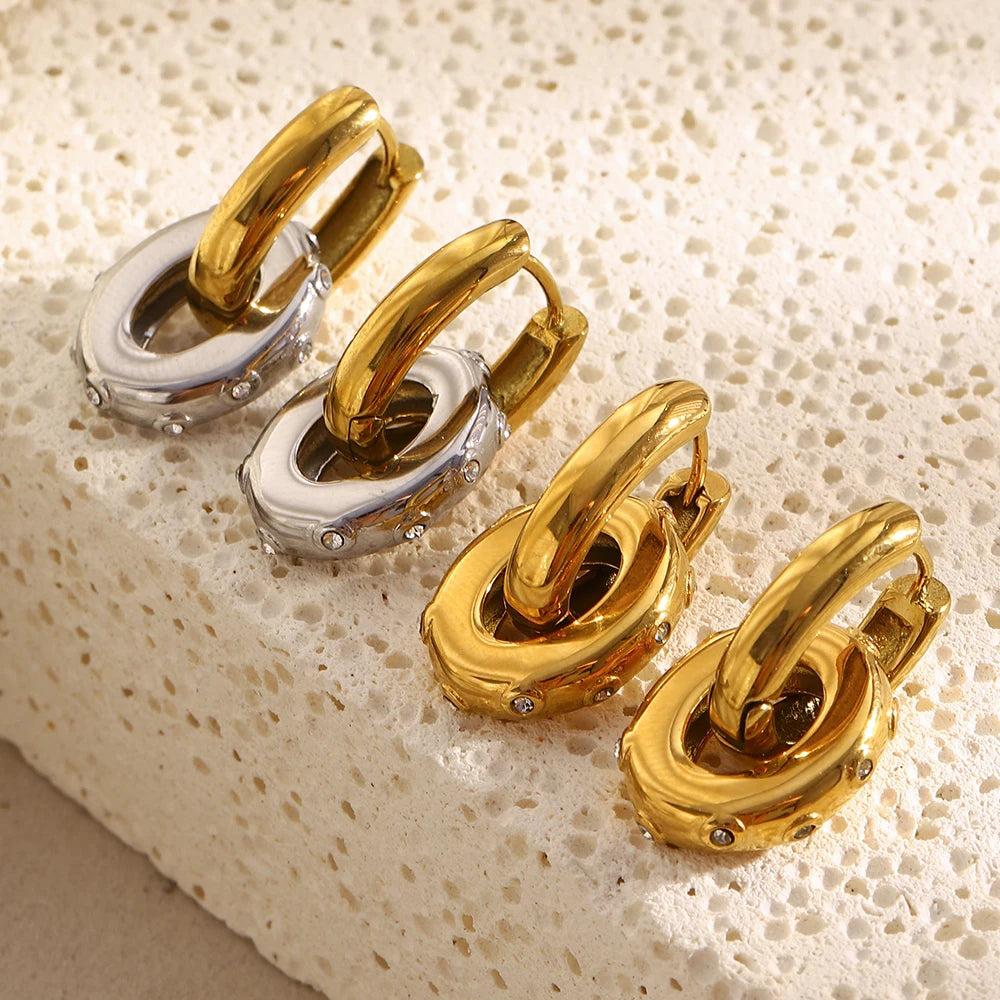 Ebbelle Trendy Pequeno Oval Clear Zircon Hoop Brincos Mulheres 18K Banhado A Ouro Joias de Aço Inoxidável Joias de Orelha para Meninas