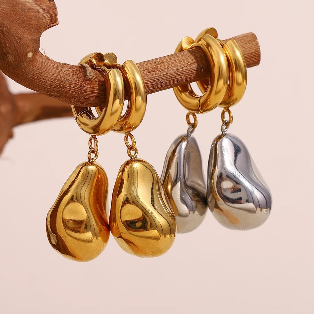 Ebbelle Brinco de argola com pingente de amendoim sólido de cor dupla 18K banhado a ouro aço inoxidável suave feminino decoração de joias de orelha