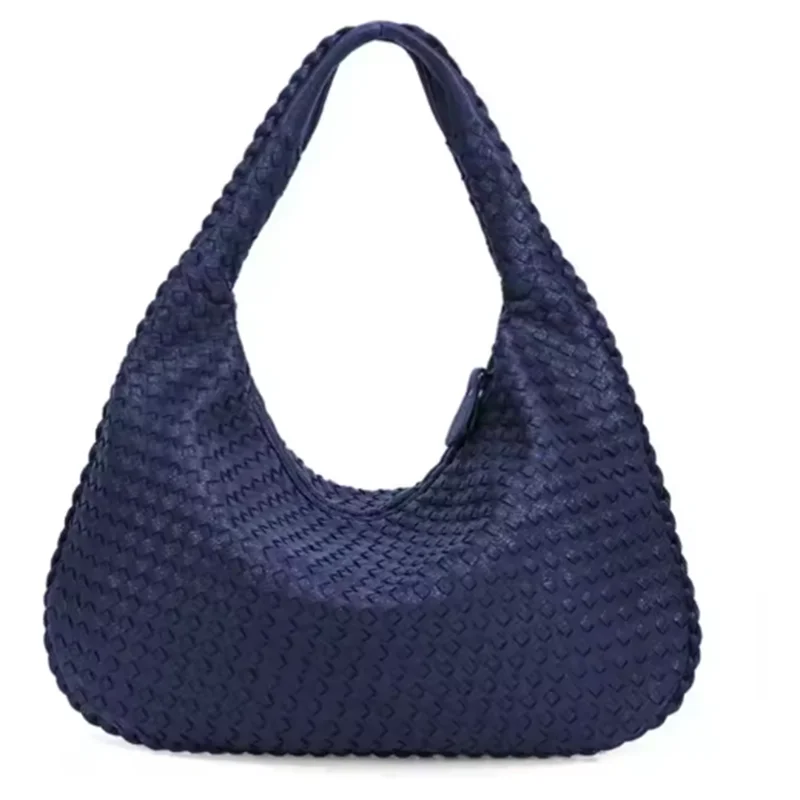 Novo couro vegano hobo saco artesanal tecido casual feminino meia lua bolsa grande capacidade retalhos zíper feminino tote sacos de ombro