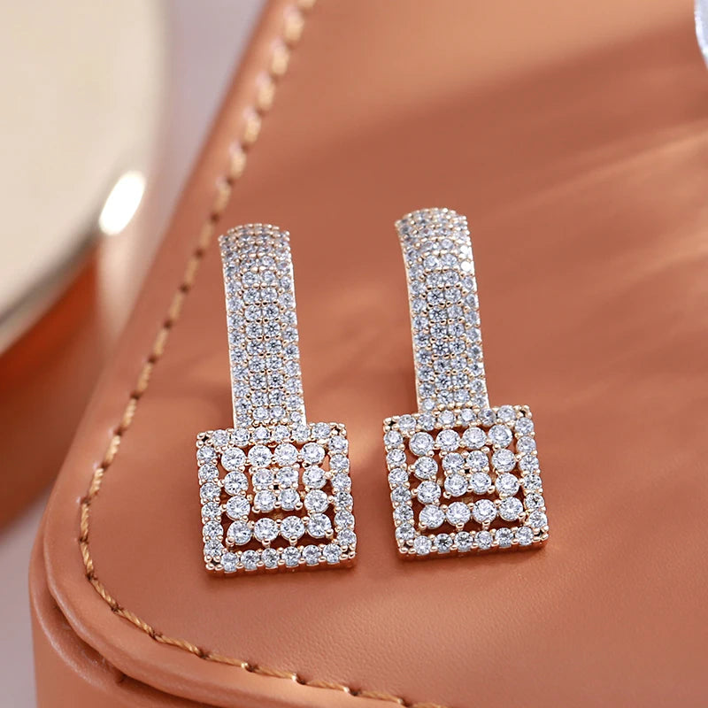 Kienl quente completo natural zircão festa diária grande brinco para mulher 585 rosa cor de ouro quadrado étnico noiva vintage jóias de casamento