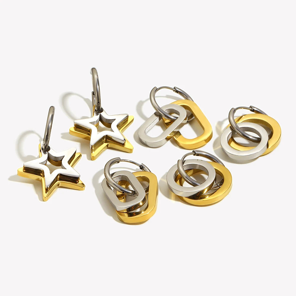 Ebbelle moda oco estrela oval círculo dois tons brincos 18k banhado a ouro feminino declaração orelha jóias acessórios