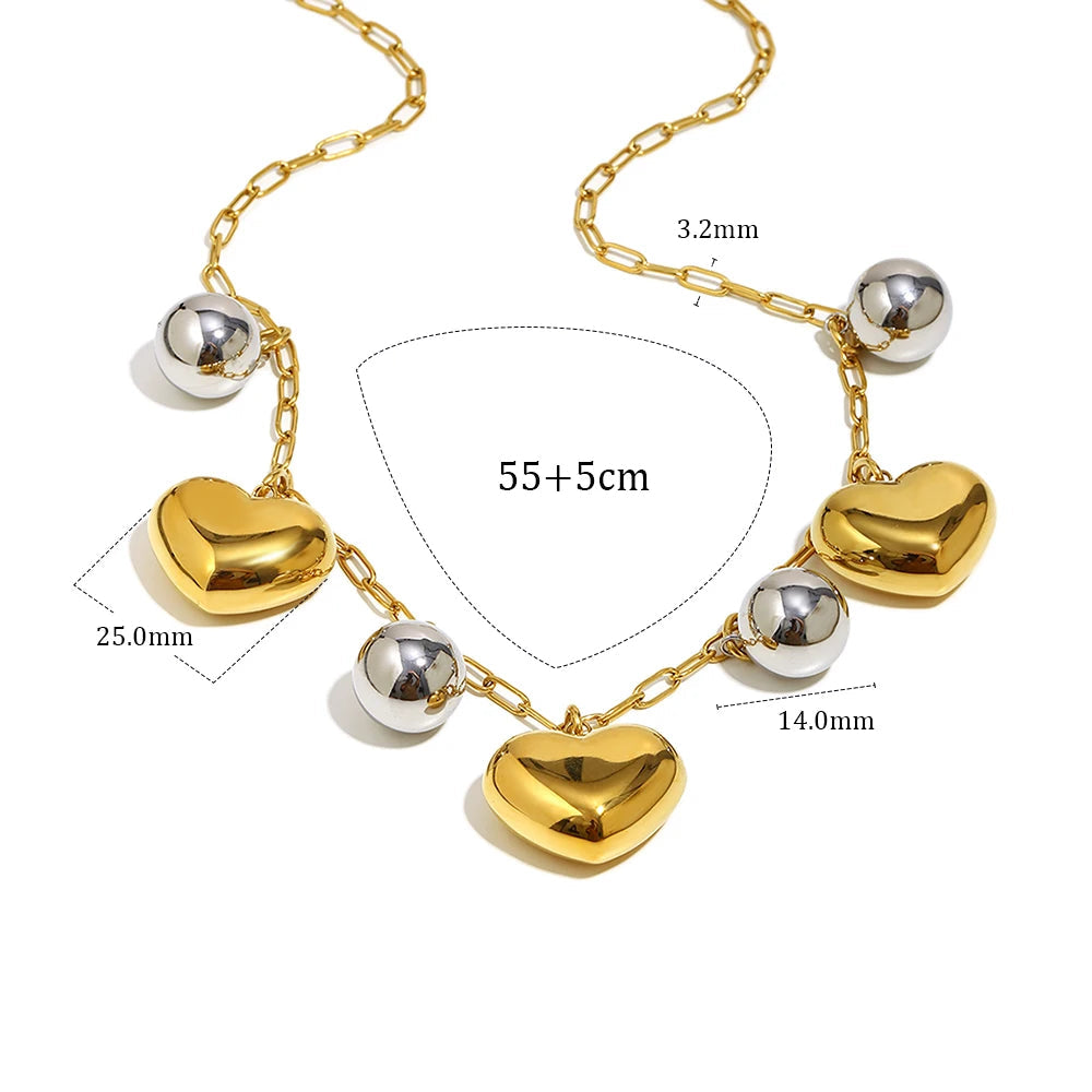Ebbelle design especial cor dupla coração charme colar de aço inoxidável 18k banhado a ouro moda pescoço jóias acessórios