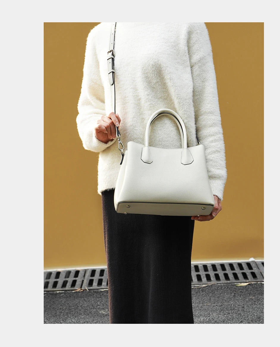 Bolsa de Couro Genuíno Zency Luxo Branco
