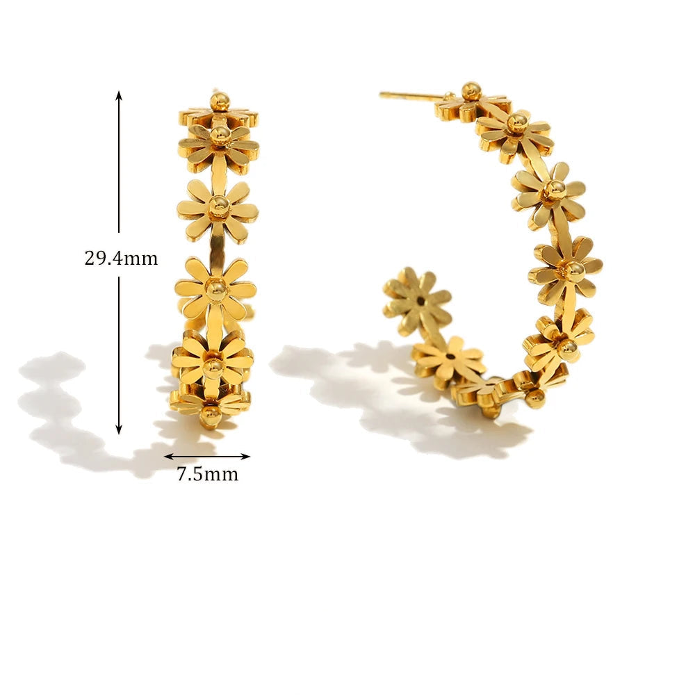 Ebbelle Brinco de flor em forma de C requintado 18K banhado a ouro aço inoxidável acessórios de joias de orelha femininos da moda