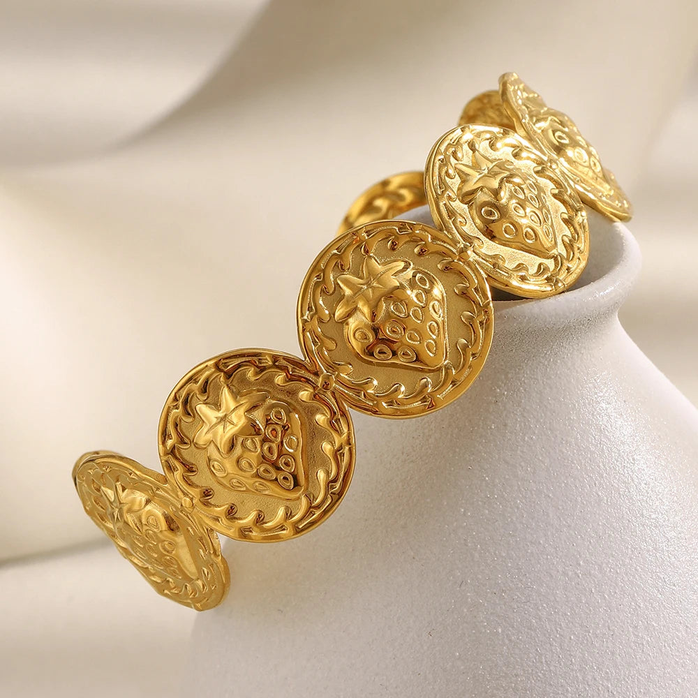 Ebbelle nova fruta criativa redonda morango manguito pulseira de aço inoxidável à prova dwaterproof água jóias de declaração feminina