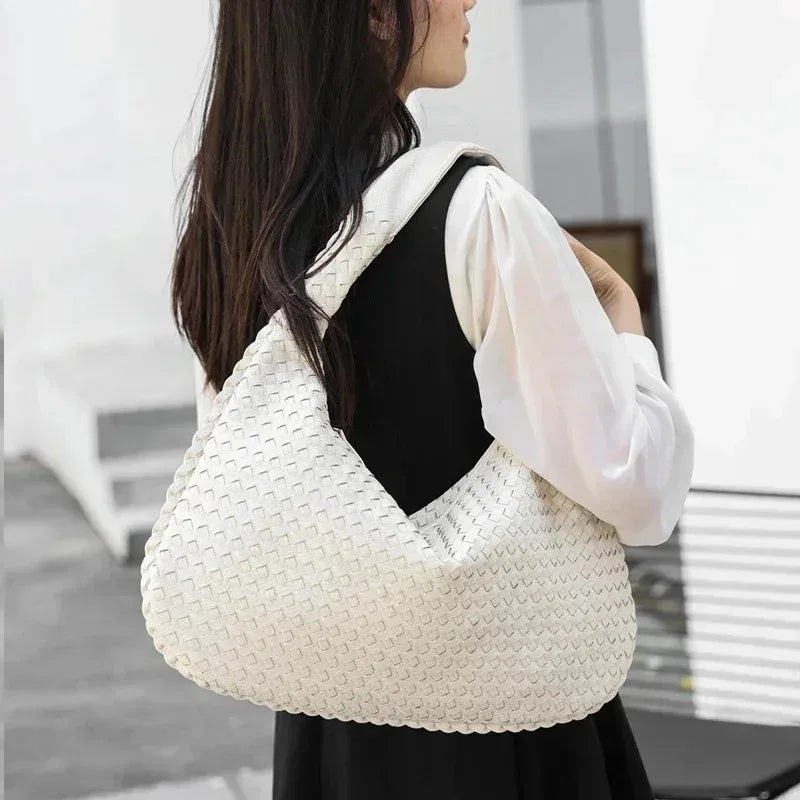 Novo couro vegano hobo saco artesanal tecido casual feminino meia lua bolsa grande capacidade retalhos zíper feminino tote sacos de ombro