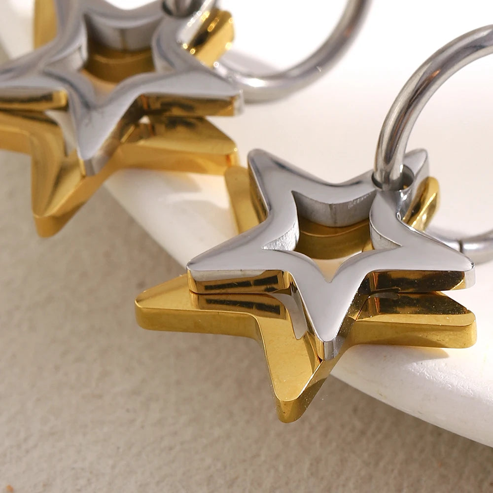 Ebbelle moda oco estrela oval círculo dois tons brincos 18k banhado a ouro feminino declaração orelha jóias acessórios