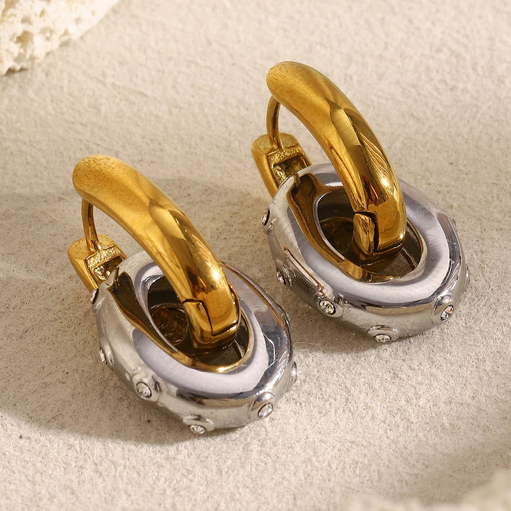 Ebbelle Trendy Pequeno Oval Clear Zircon Hoop Brincos Mulheres 18K Banhado A Ouro Joias de Aço Inoxidável Joias de Orelha para Meninas