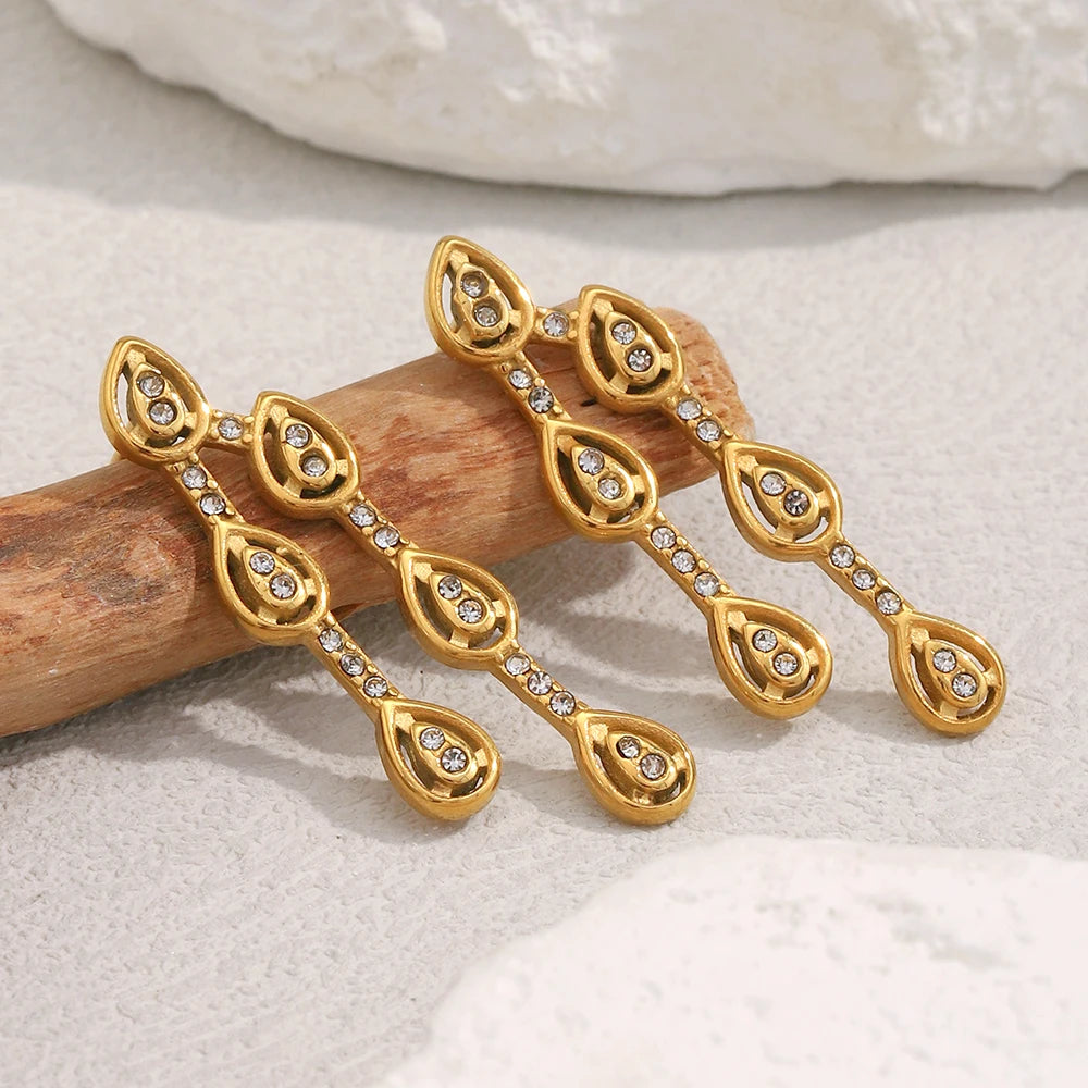 Ebbelle Design Criativo Zircão Waterdrop Brinco 18K Banhado A Ouro Aço Inoxidável À Prova D 'Água Moda Feminina Orelha Jóias