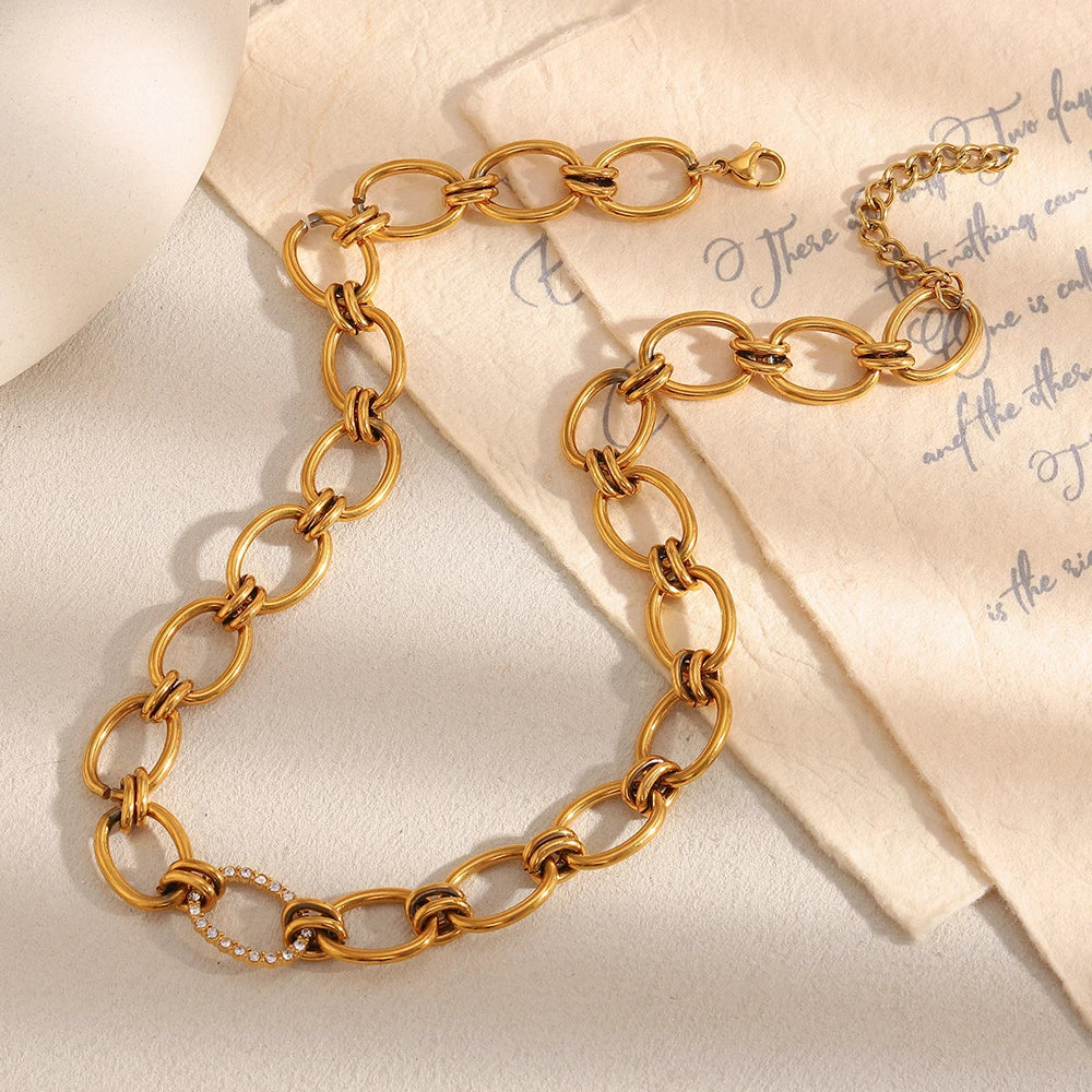 Ebbelle alta qualidade aço inoxidável exagerado artesanal zircão círculo colar 18k banhado a ouro moda feminina jóias