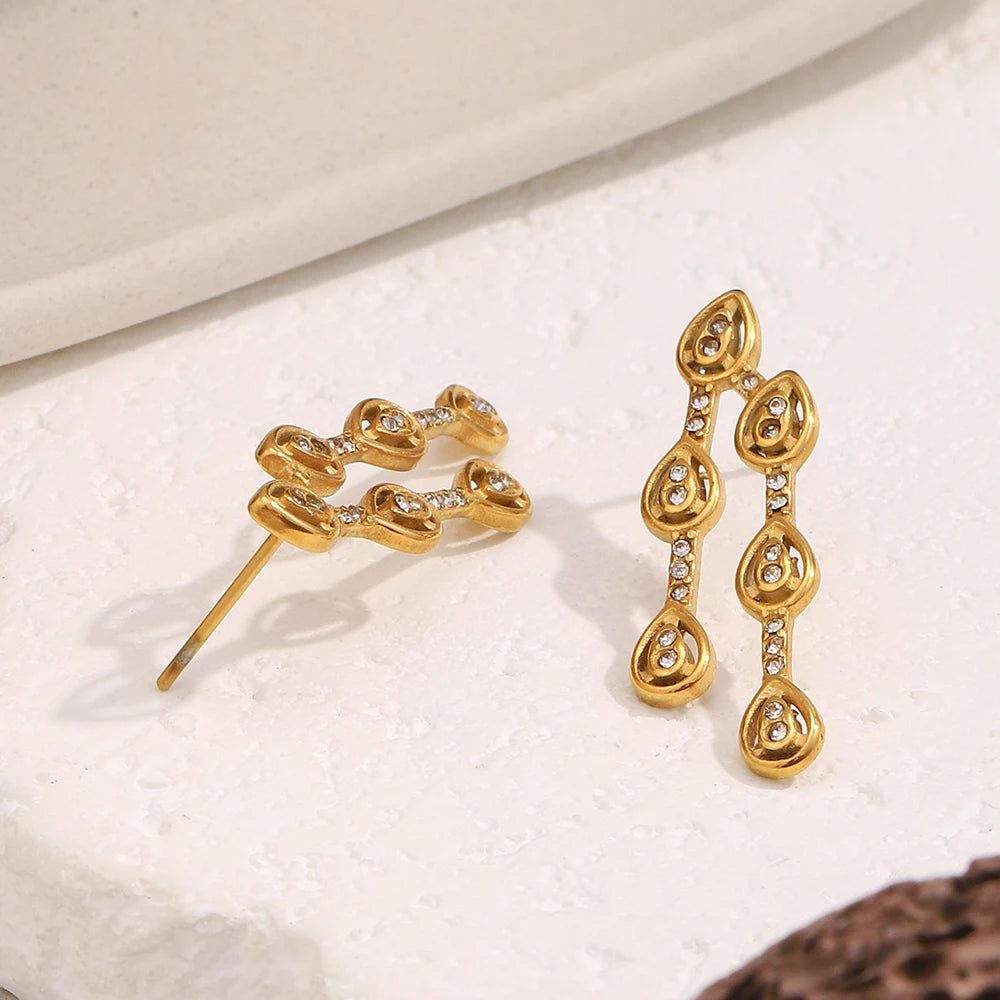 Ebbelle Design Criativo Zircão Waterdrop Brinco 18K Banhado A Ouro Aço Inoxidável À Prova D 'Água Moda Feminina Orelha Jóias