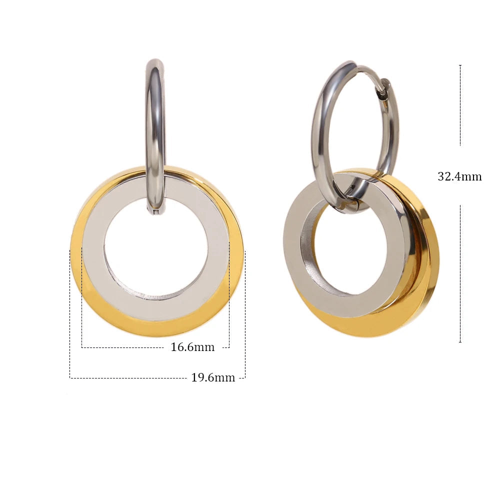 Ebbelle moda oco estrela oval círculo dois tons brincos 18k banhado a ouro feminino declaração orelha jóias acessórios