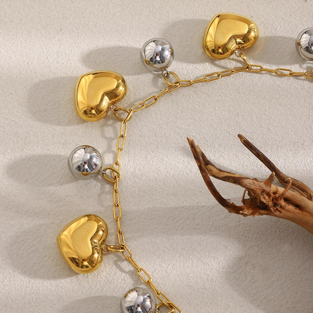 Ebbelle design especial cor dupla coração charme colar de aço inoxidável 18k banhado a ouro moda pescoço jóias acessórios