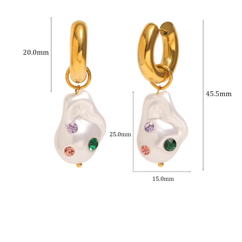 Eb,belle PVD banhado a aço inoxidável colorido strass imitação de pérola pingente brincos para festa estilo elegante joias femininas
