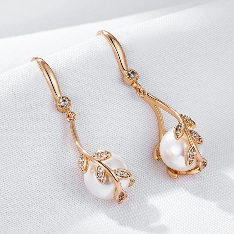 Brincos Elegantes de Pérolas com Zircão Natural