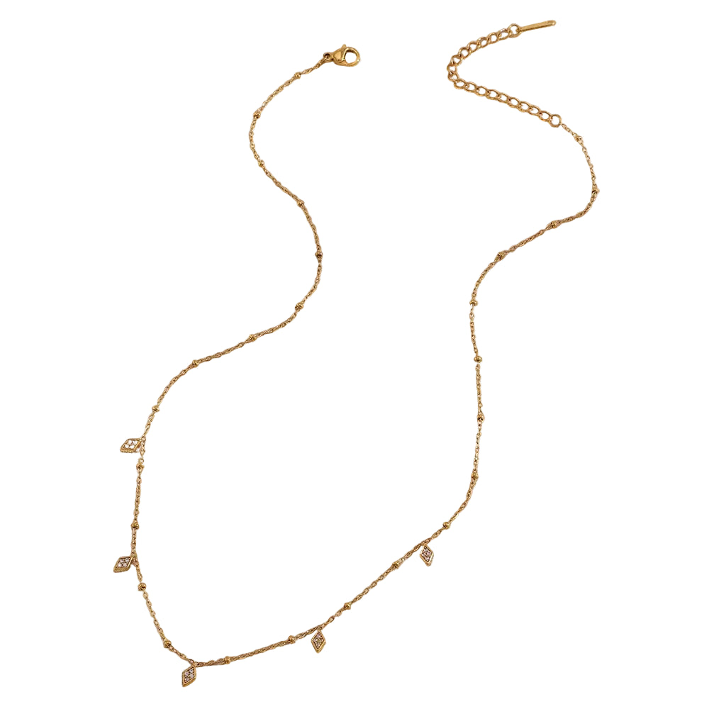 Colar Pingente Rhombus Zircão 18K Banhado a Ouro