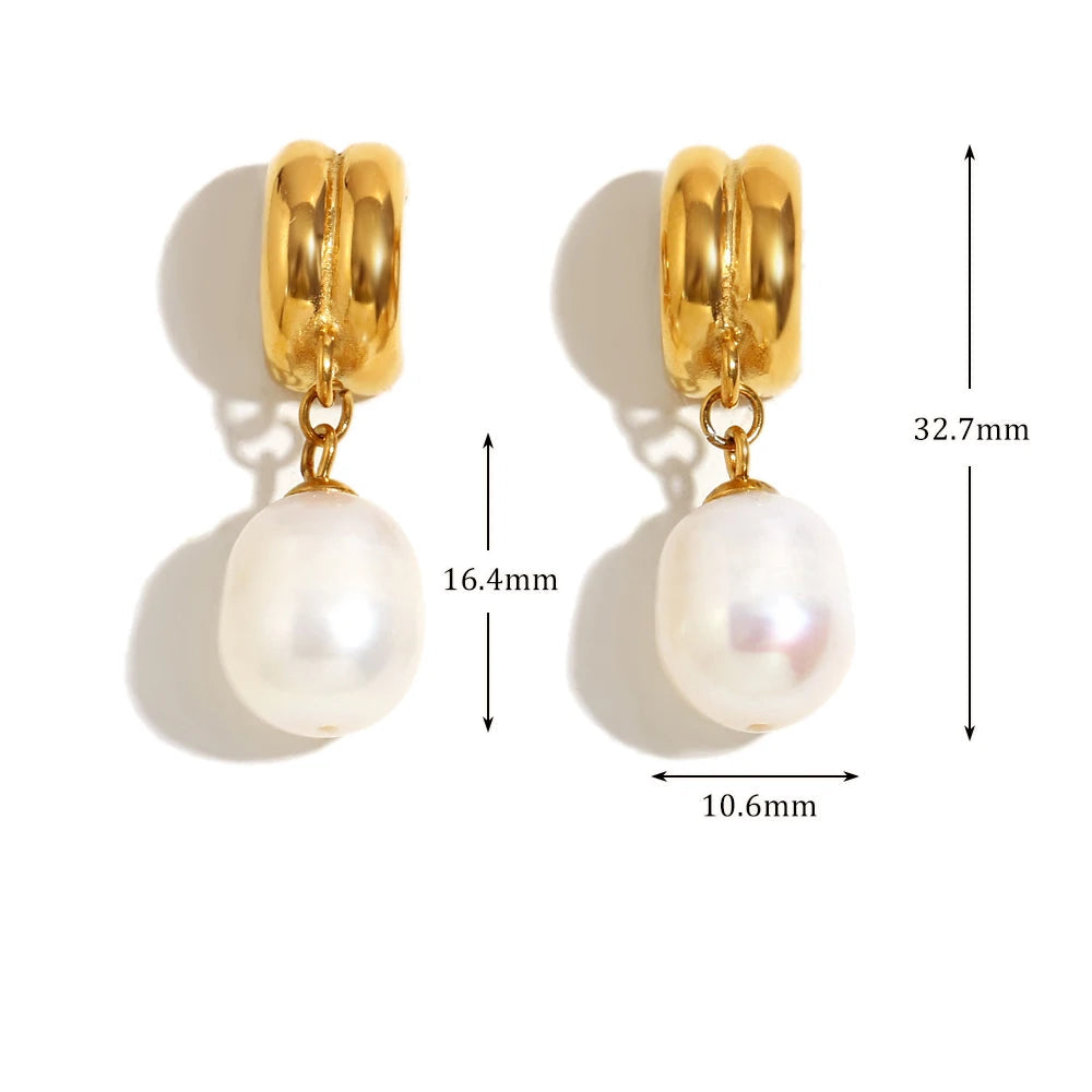 E.B.belle Minailst estilo brilhante em forma de C brincos de pérola banhados a PVD 316L aço inoxidável hipoalergênico festa feminina joias de orelha