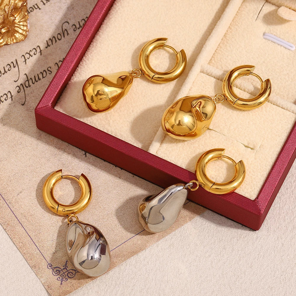 Ebbelle Brinco de argola com pingente de amendoim sólido de cor dupla 18K banhado a ouro aço inoxidável suave feminino decoração de joias de orelha
