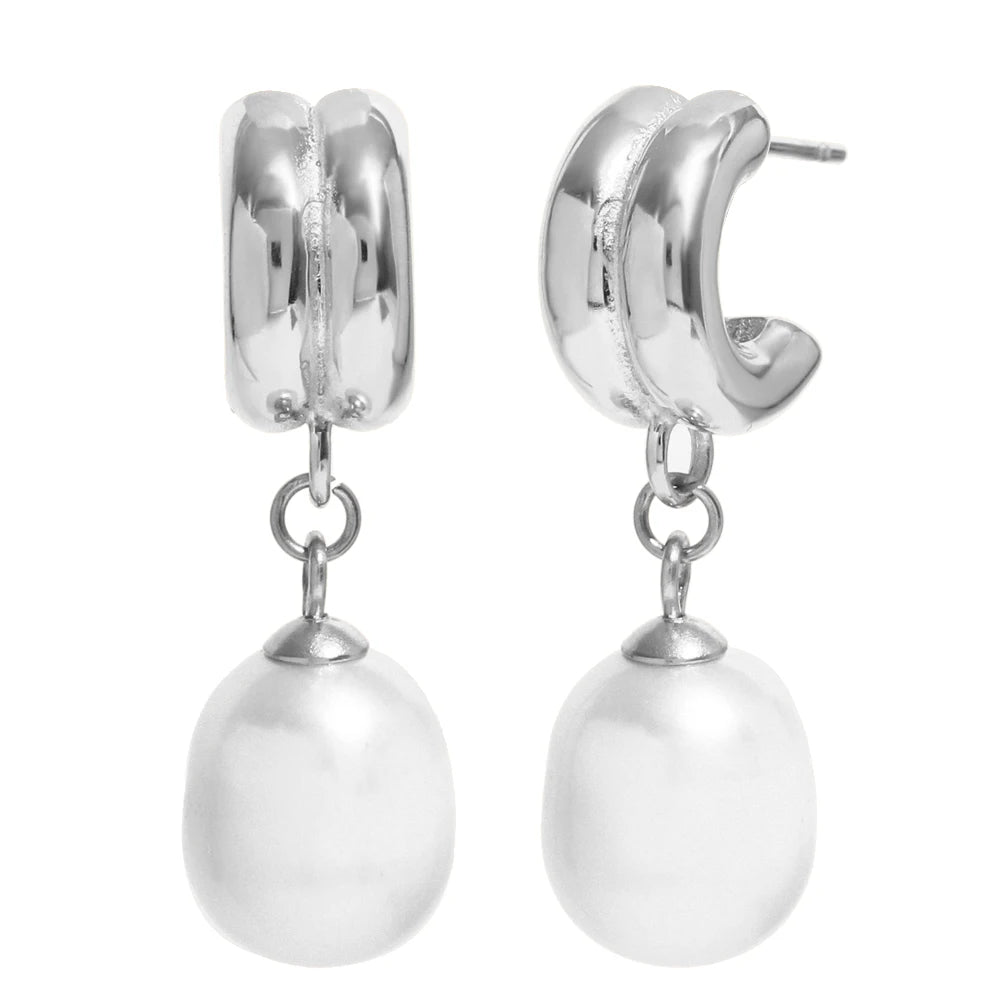 E.B.belle Minailst estilo brilhante em forma de C brincos de pérola banhados a PVD 316L aço inoxidável hipoalergênico festa feminina joias de orelha