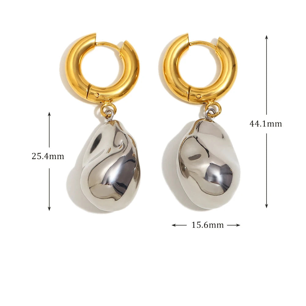Ebbelle Brinco de argola com pingente de amendoim sólido de cor dupla 18K banhado a ouro aço inoxidável suave feminino decoração de joias de orelha