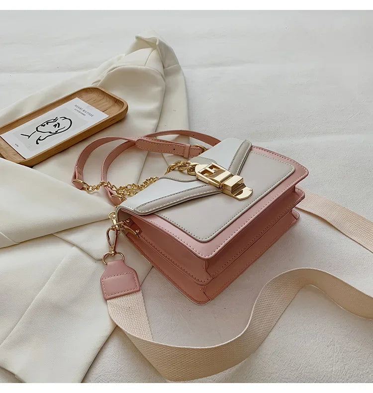 Moda corrente senhora estilingue saco com painéis cor couro do plutônio crossbody saco para as mulheres 2025 nova alça larga ombro saco do mensageiro senhoras