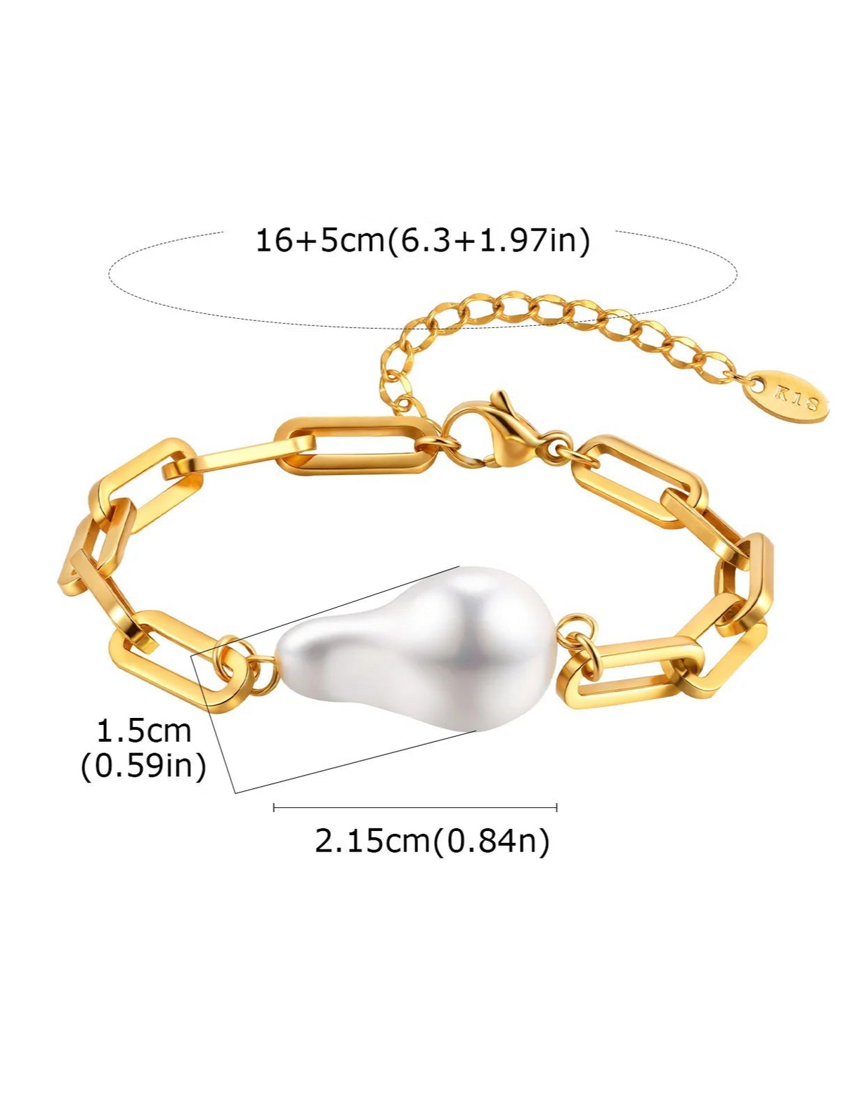 Elegante Pulseira de Pérolas com Corrente Banhada a Ouro 18K