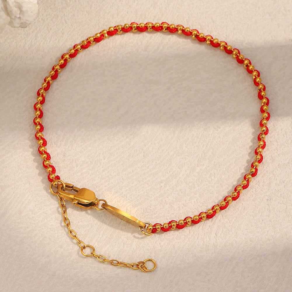 Ebbelle Lucky Red Color Corda Redonda Beads Pulseira 18K Banhado A Ouro Aço Inoxidável Mulheres Homens Moda Jóias Presentes