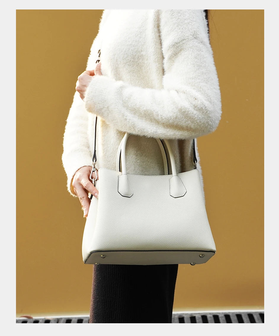Bolsa de Couro Genuíno Zency Luxo Branco